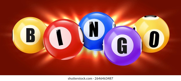 Bingo balls banner. 3D lotto game balls, lotteries gaming event. Vector illustration