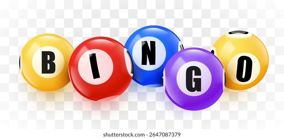 Bingo balls banner. 3D lotto game balls on transparent background, lotteries gaming event. Vector illustration