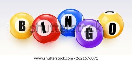 Bingo balls banner. 3D lotto game balls, lotteries gaming event. Vector illustration