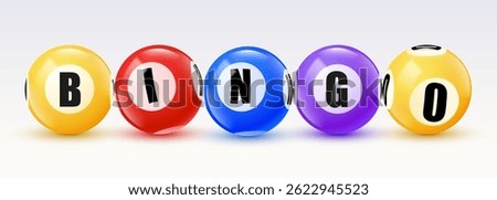 Bingo balls banner. 3D lotto game balls, lotteries gaming event. Vector illustration