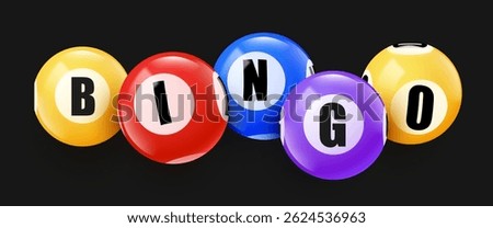 Bingo balls banner. 3D lotto game balls, lotteries gaming event. Vector illustration