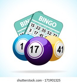 Bingo Balls And Cards Floating On A White Background