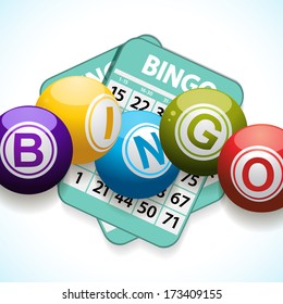 Bingo Balls And Cards On A White And Blue Background