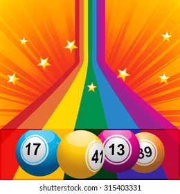 Bingo Balls Coming Out From a Rainbow Tunnel Background