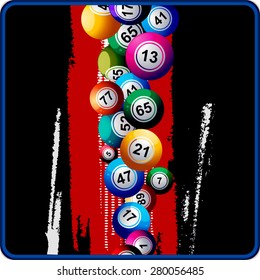 Bingo Balls Falling Down on Black Background with Red Stripe