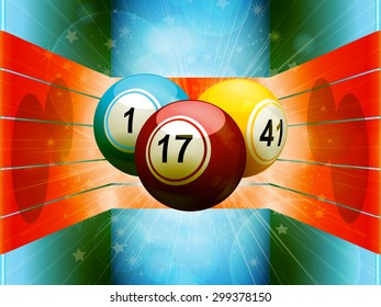 Bingo Balls Floating on Blue 3D Environment with Red Stripes