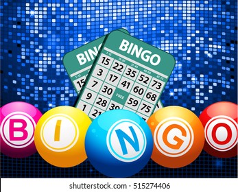 Bingo Balls Jumping Out From A Red Gift Box With Golden Ribbon Bow And Twenty Seventeen Date Over Blue Panel With Shadow