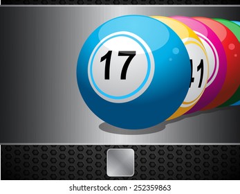 Bingo Balls on a Brushed Metallic Panel and button Background