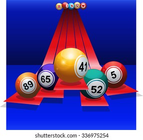 Bingo Balls Over 3D Red Stripes on Blue Background