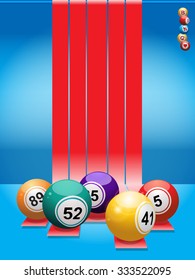 Bingo Balls Over Red Stripes and Blue Background