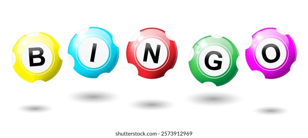 Bingo balls, realistic Lottery Colorful Number Balls, 3d lotto or billiard ball with Text. Lucky gambling sport, casino game, vector design your website. isolated on white background