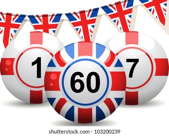 bingo balls with union jack and england design and united kingdom flag design