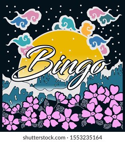 Bingo, Beautiful Greeting Card Background Or Banner With Sea And Flower Theme. Design Illustration