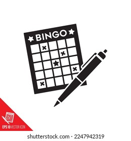 Bingo card and ball-point pen vector icon for Bingo Day on June 27th. Game of fortune symbol