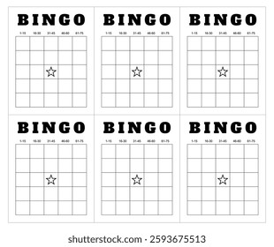 Bingo card grid printable template set. Vector illustration simple bingo card design.
