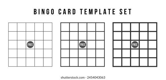 Bingo card grid template set. Vector illustration simple bingo card design.