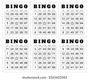 Bingo card random numbers printable template set. Vector illustration simple bingo card design.