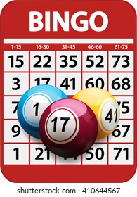 Bingo Card Red Background With 3D Bingo Balls 