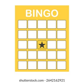 Bingo card template blank with star, luck lotto board game. Bingo ticket empty. Bingo icon, for numbers. 
