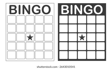 Bingo card template blank with star, luck lotto board game. Bingo ticket empty. Bingo icon, for numbers. 