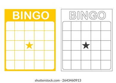 Bingo card template blank with star, luck lotto board game. Bingo ticket empty. Bingo icon, for numbers. 
