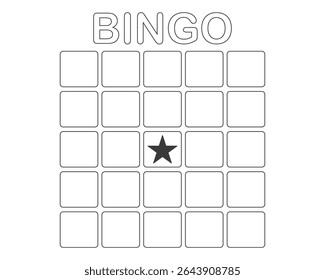 Bingo card template blank with star, luck lotto board game. Bingo ticket empty. Bingo icon, for numbers. 