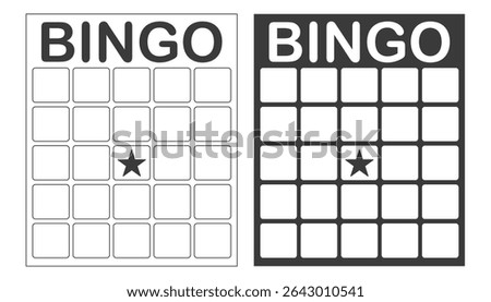 Bingo card template blank with star, luck lotto board game. Bingo ticket empty. Bingo icon, for numbers. 