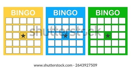 Bingo card template blank with star, luck lotto board game. Bingo ticket empty. Bingo icon, for numbers. 