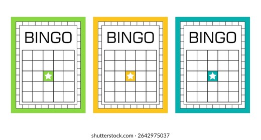 Bingo card templates without numbers. Clean and empty lotto sheets for gambling games. Vector collection of blank betting tickets for casino design, lucky events and entertainment illustrations.