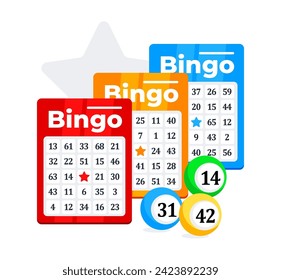 Bingo cards with numbers. Lottery tickets. Betting sheets with lucky numbers. Big Win. Vector illustration