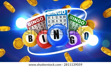Bingo game design with colorful balls and jackpot coins for casino promotion and lottery. Vector illustration