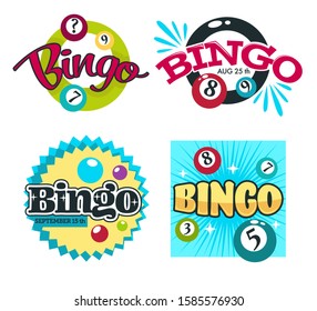 Bingo game logo set with numbered colourful balls and text