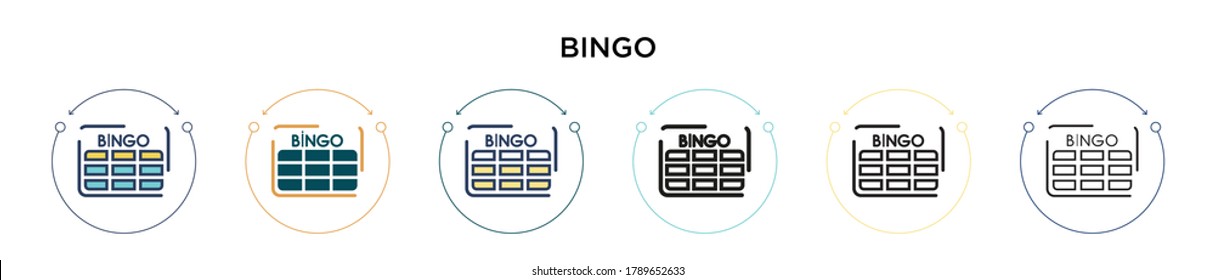 Icono de bingo en estilo relleno, delgado, contorno y trazo. Ilustración vectorial de dos iconos vectoriales de bingo de color y negro se puede utilizar para móviles, ui, web