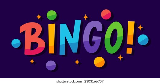 BINGO logo with lottery balls and stars. Bingo game. Vector illustration lucky quote. Fortune text. Graphic logo design for print poster, card, sticker, game, lottery win concept, casino