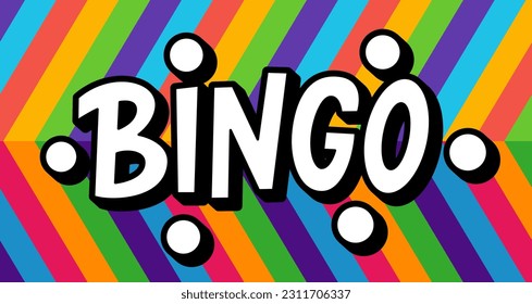 BINGO logo with lottery balls and stars. Bingo game. Vector illustration lucky quote. Fortune text. Graphic logo design for print poster, card, sticker, game, lottery win concept, casino