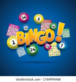 Bingo lottery balls and bingo cards concept vector illustration