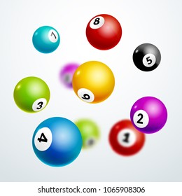 Bingo lottery balls letters background. Bingo lottery game falling balls. Realistic illustration