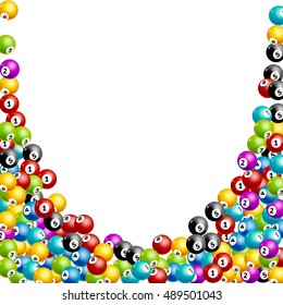 Bingo lottery balls numbers background. Lottery game balls. Lotto winner. Falling balls template.