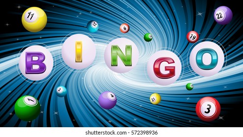 Bingo lottery balls on blue background