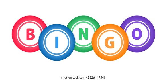 Bingo or Lottery Balls on Bingo Cards. Slogan bingo for lottery and balls. Game of chance to win for young and old. Cartoon vector logo or symbol. Vector illustration