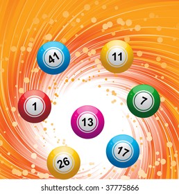 Bingo / lottery balls on a swirling gold background