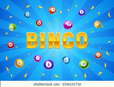 Bingo or lottery card with colored number balls. Background for gambling sport games.