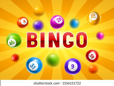 Bingo or lottery card with colored number balls. Background for gambling sport games.