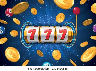 Bingo lottery gambling game winner poster with golden coins and balls with numbers realistic vector illustration