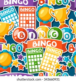 Bingo Or Lottery Game Seamless Pattern With Balls And Cards.