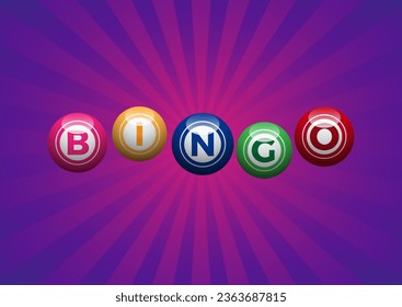 Bingo lottery, lucky balls of lotto on purple background. Vector illustration with text