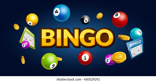 Bingo lottery poster. Balls numbers falling luck concept. Lottery game background.