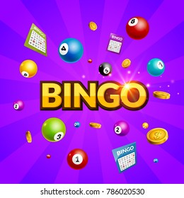 Bingo lottery poster. Balls numbers falling luck concept. Lottery game background.