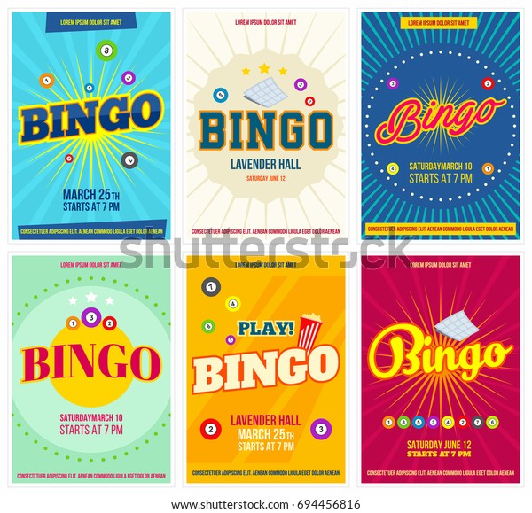 Bingo\
lottery posters set. Background game templates with balls for\
invitations, cards, ad and more. Retro.\
Vector