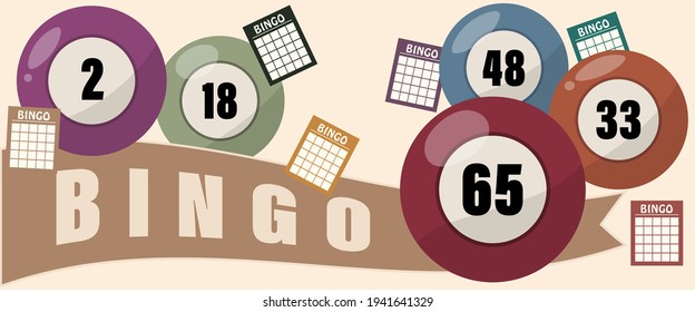 Bingo lotto game balls and lottery cards with lucky numbers vector, vintage design